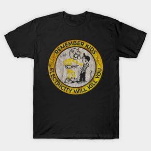 VINTAGE -  Retro - Yellow Electricity Will Kill You Kids T-Shirt